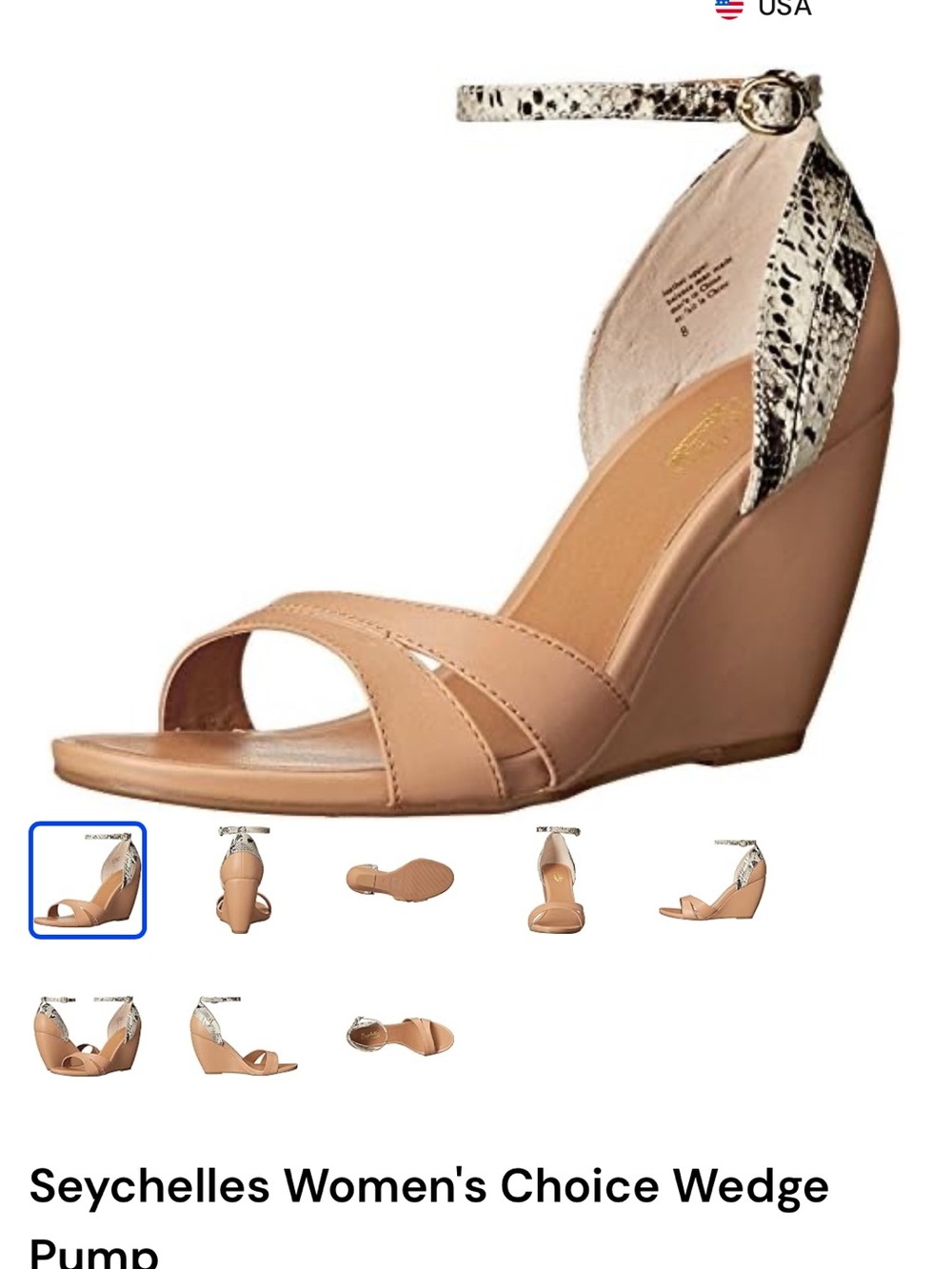 Seychelles Nude Wedge Sandal with Snake-Print Ankle Strap